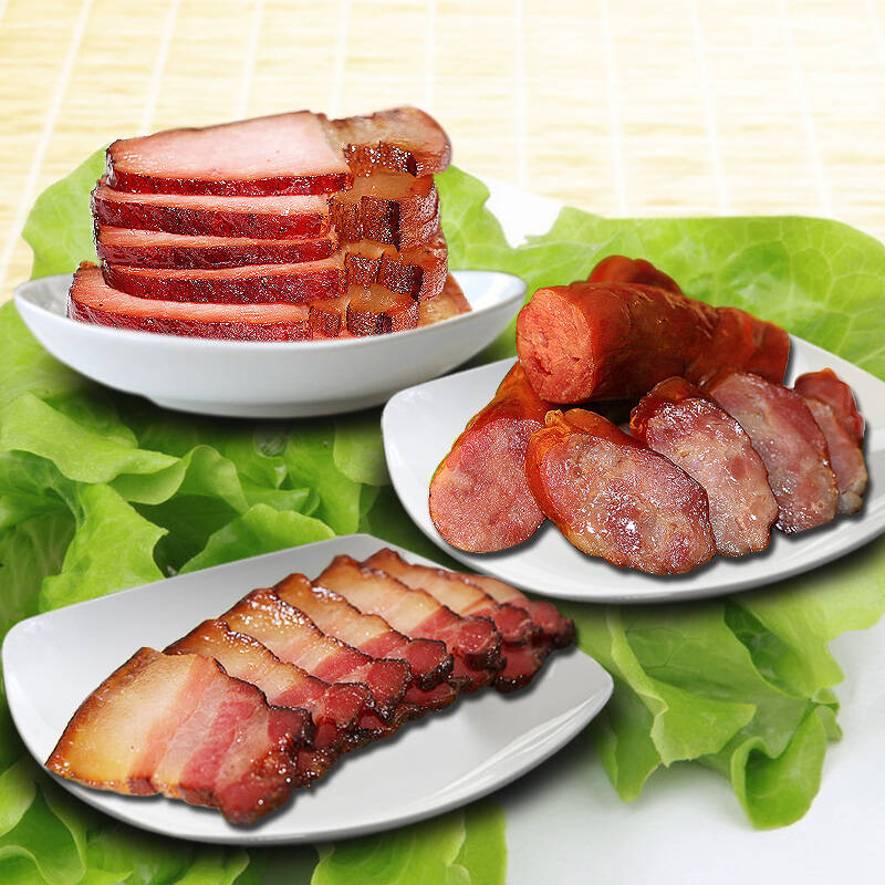 松桂坊 后腿腊肉500g五花腊肉500g腊肠500g 湖南湘西烟熏香肠腊肉