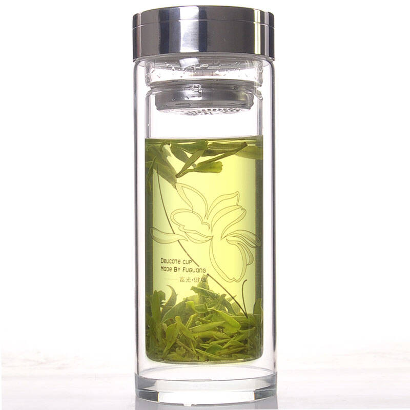 富光280ml健牌悠品水晶杯702-280双层玻璃茶杯 耐热水杯 礼盒装