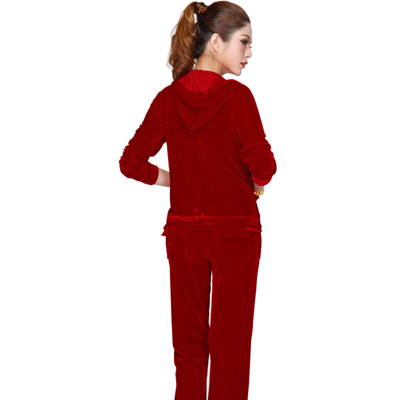 沐琅金丝绒瑜伽服天鹅绒长袖两件套健身女款运动服休闲套装-211 玫瑰