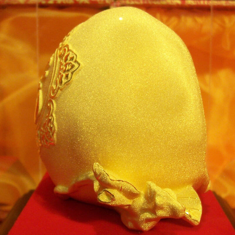 金馨豪品 黄金绒沙金 福字寿桃摆件 送老人长辈的祝寿寿礼生日祝福