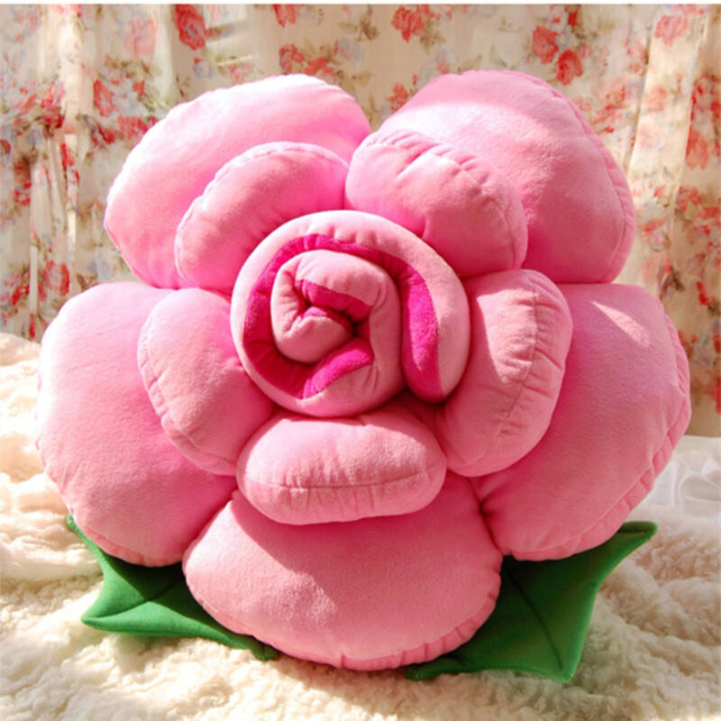 优佑 婚庆道具礼品毛绒玫瑰花抱枕 创意家居花型靠垫 粉色 30厘米