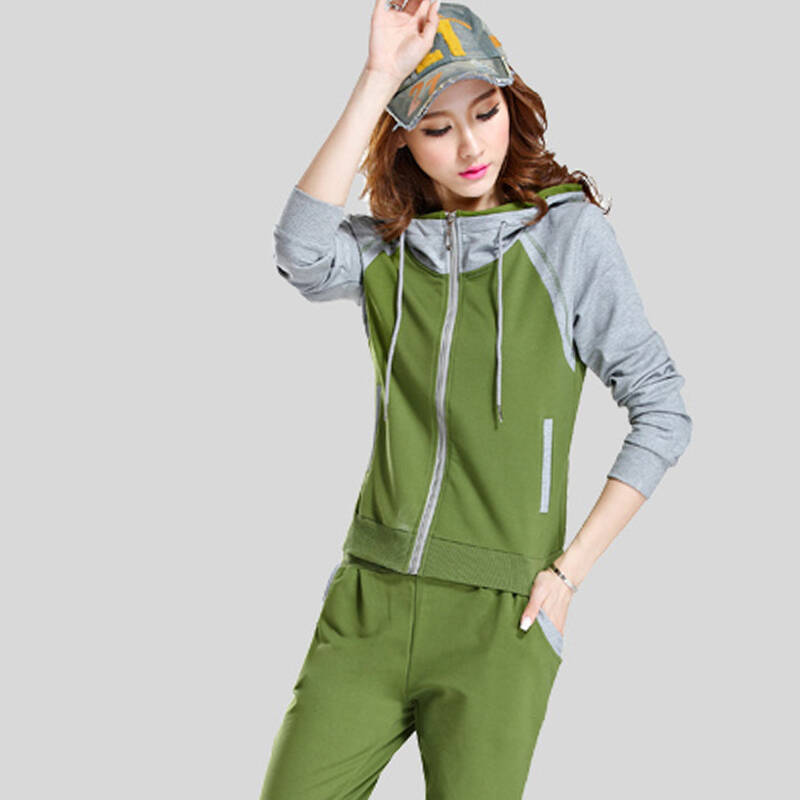 柏夕2014春装新女士长袖休闲套装运动套装韩版时尚运动服1842 草绿色