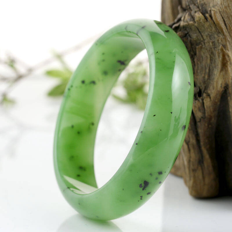 润德典藏 新疆和田玉碧玉籽料猕猴桃绿手镯61mm 天然玉镯子 翡翠玉石