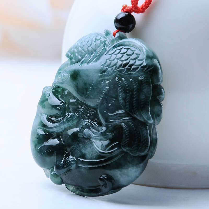 御玉魂 天然缅甸老坑翡翠a货冰种油青精雕大展宏图玉佩 雄鹰展翅手把