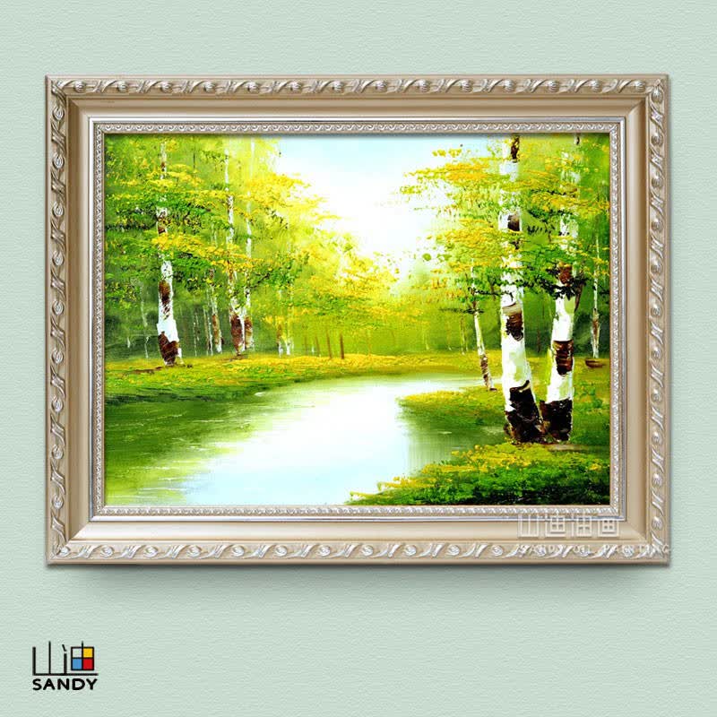 山迪 手绘油画客厅装饰画欧式山水风景画餐厅挂画壁画沙发背景墙画