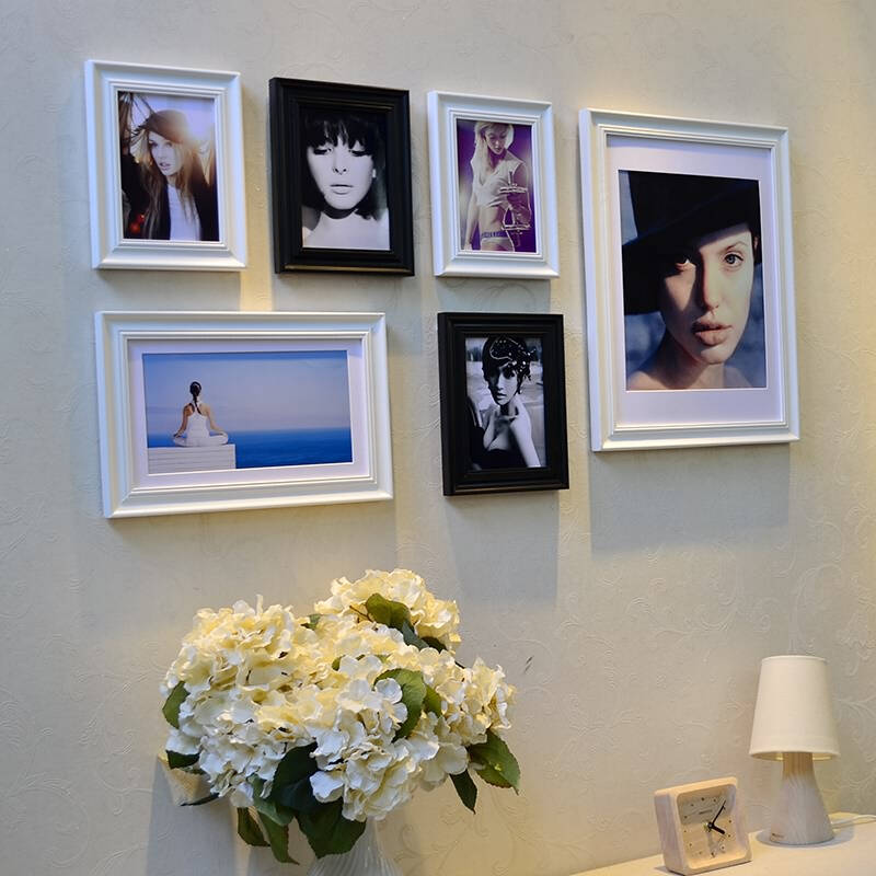 欧式6框实木照片墙 创意欧美人物高档相片墙 简欧曲线相框组合 黑白