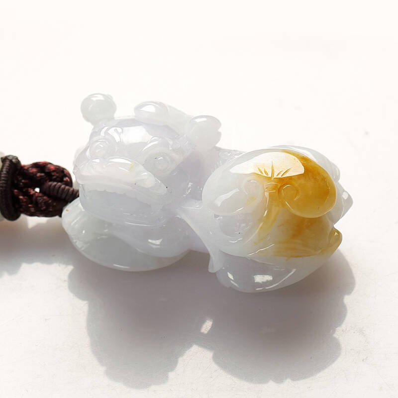 京东配送 楼上楼 天然a货翡翠 糯种白底飘黄翡貔貅手玩件摆件 7205