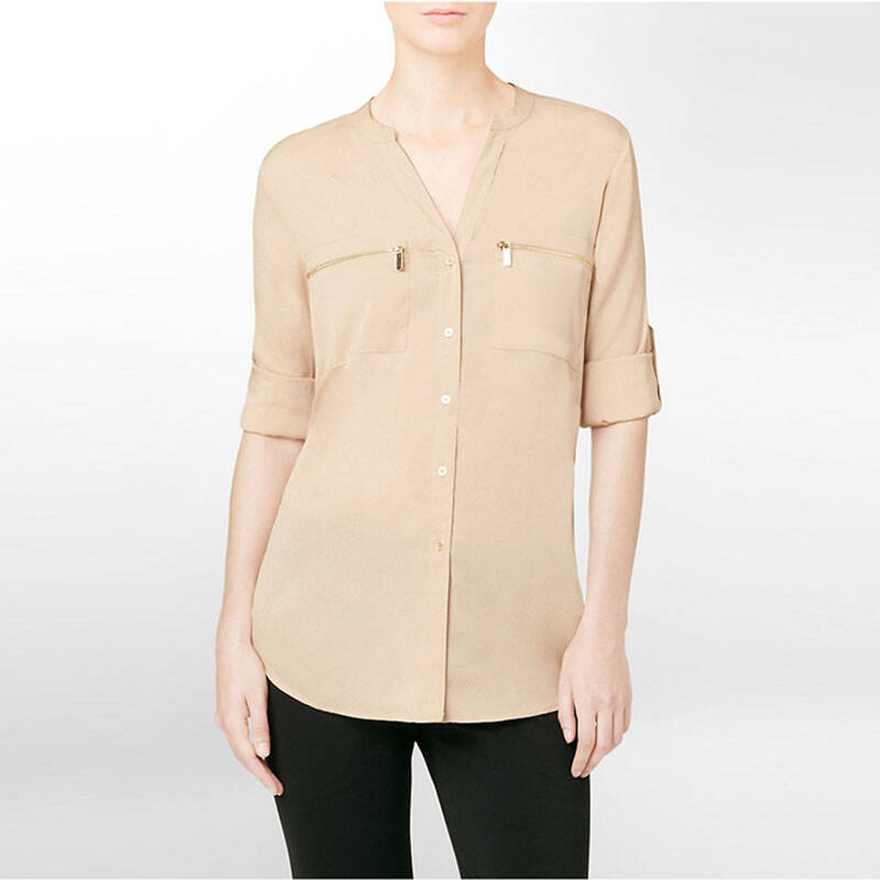 calvin klein/ck 2014新品 女士时尚休闲圆领衬衫12429598 卡其色 s