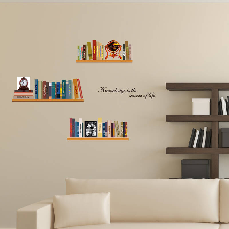可移除墙贴饰 卧室客厅书房餐厅书店图书馆卡通装饰贴壁贴壁纸 彩色假