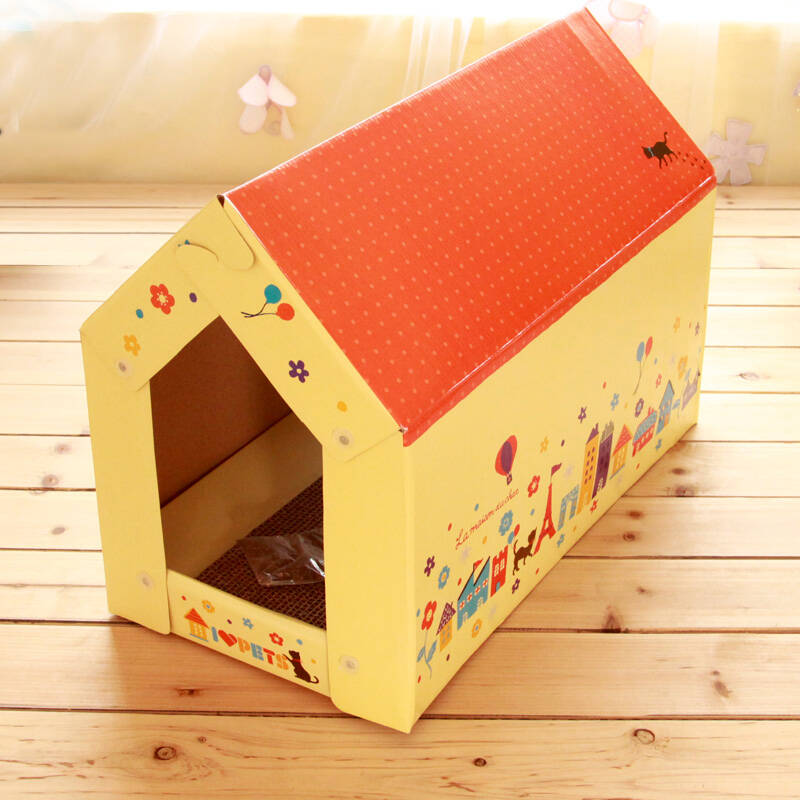 加宽型瓦楞纸猫红色猫抓板(附木天廖)宠物玩具猫房子猫窝玩具氪六号积木机器人图片
