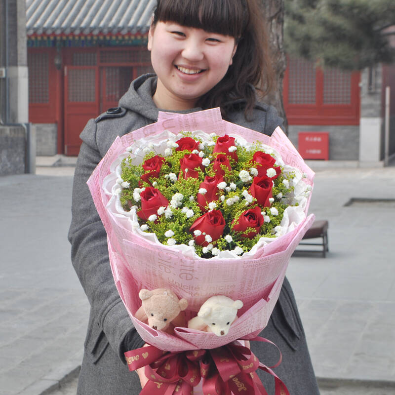 鹊缘 鲜花店送花 全国配送鲜花速递11朵玫瑰花上海天津广州重庆花店