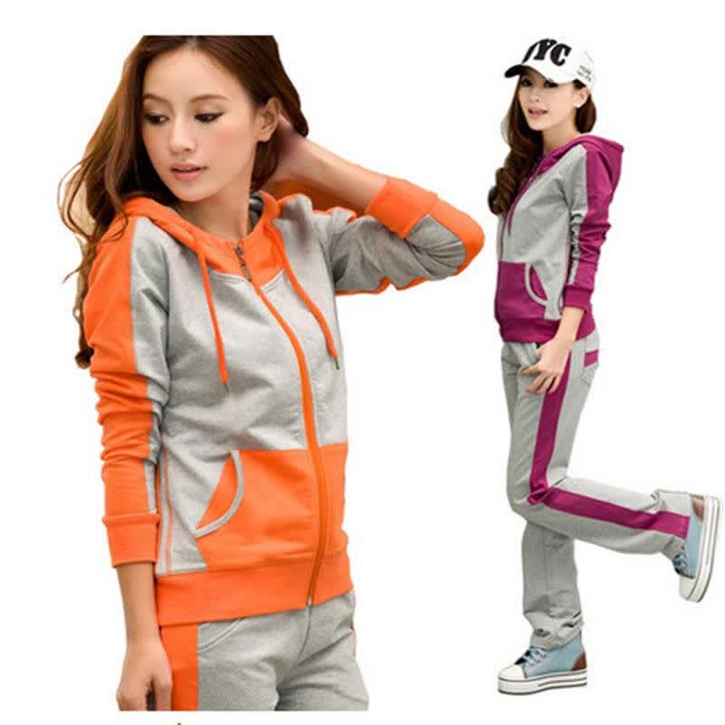 秋冬装新品 运动衣 女士运动装 运动服套装 春秋装运动套装 桔色 xl