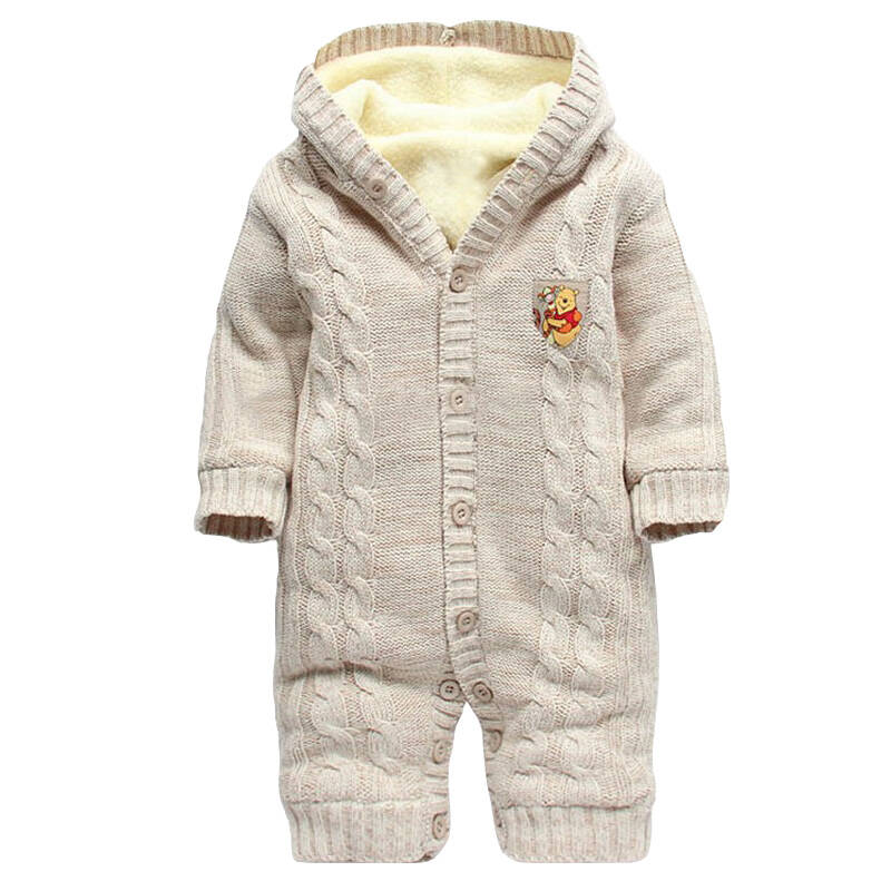 艾贝小熊宝宝冬款连体衣珊瑚绒线衣0-1岁初生婴儿纯棉