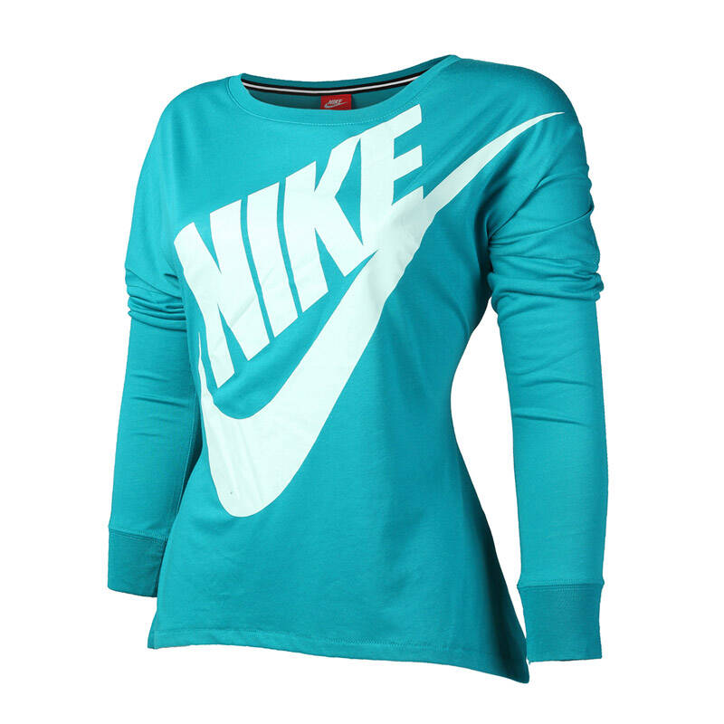 耐克nike 生活logo款针织长袖t恤女装运动服545464-340 蓝绿 m