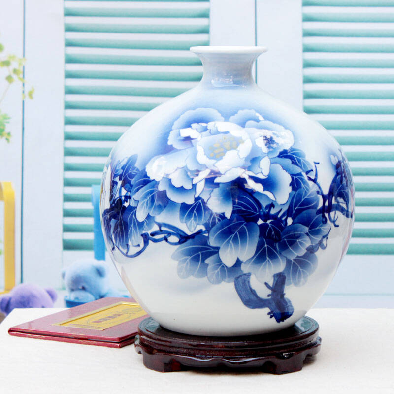 欢畅 景德镇陶瓷花瓶 手绘花开富贵萝卜花瓶 现代时尚