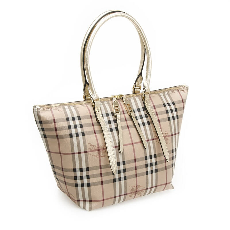 burberry 巴宝莉 女士经典格纹亮金色饰带小号手提包 39169241