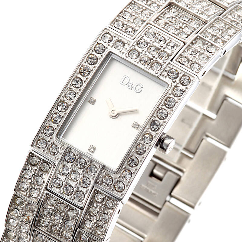 d&g杜嘉班纳 方形水钻表 全身镶满钻女表 时尚魅力银色手表