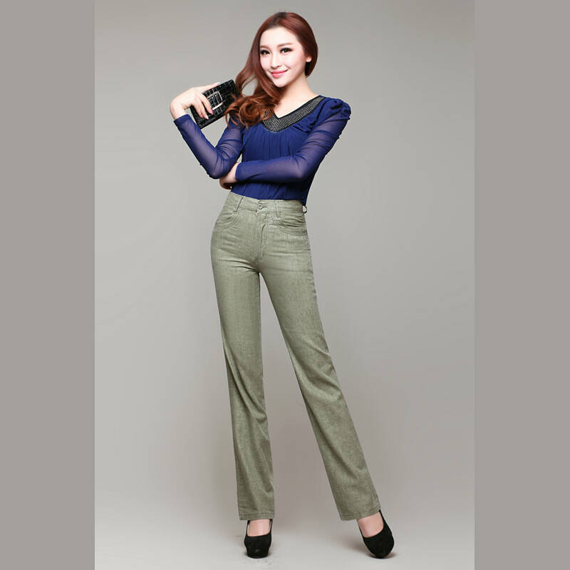 浪弧星族 春夏亚麻直筒女裤百搭职业休闲裤舒适透气直筒长裤上腰高腰