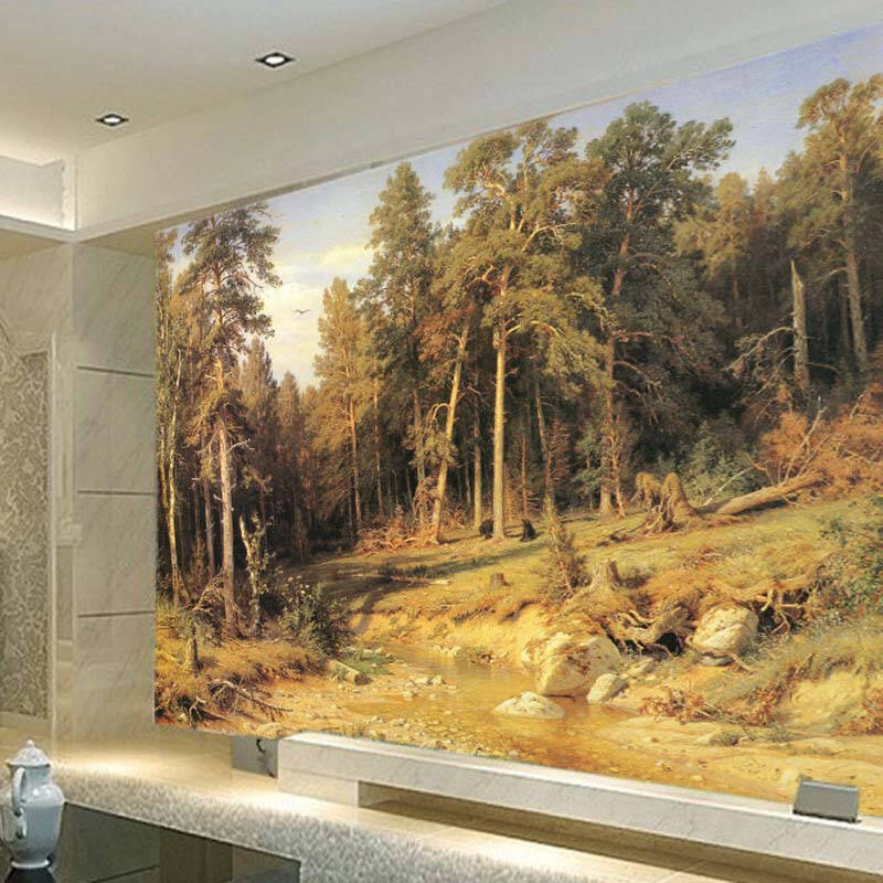 塞拉维大型壁画 客厅卧室大型壁纸 欧式油画树林风景