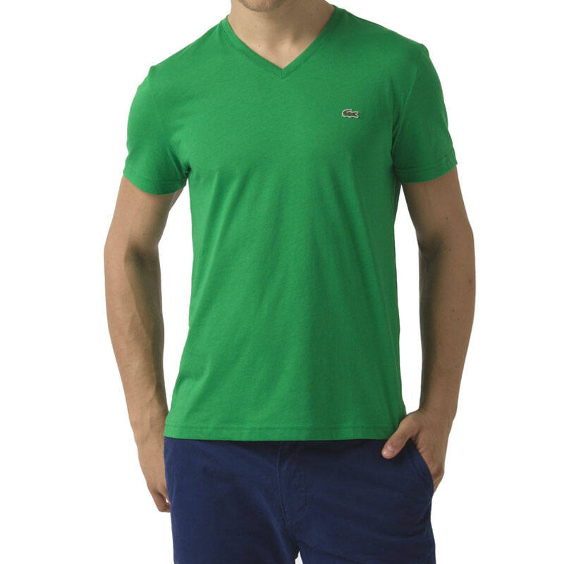 lacoste 鳄鱼 新款纯棉v领短袖 男士t恤 6604 cab绿色