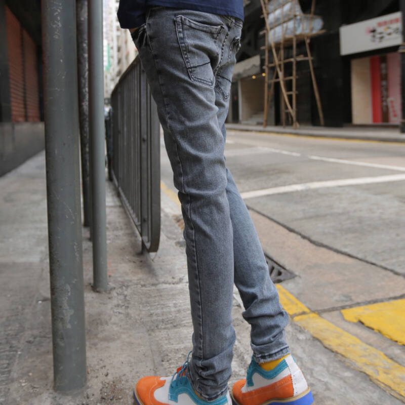娜美莎琪可货到付款2014新款韩版男士修身铆钉牛仔裤男士显腿瘦小脚裤