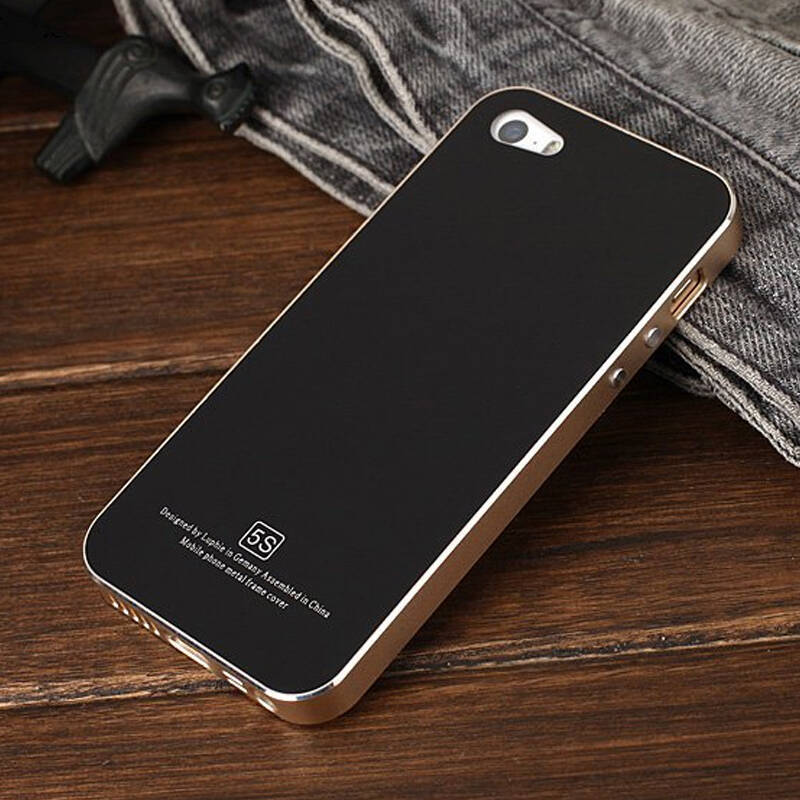 后盖手机壳保护套 适用于苹果5s/iphone 5s 土豪金边框 黑色钢化后盖