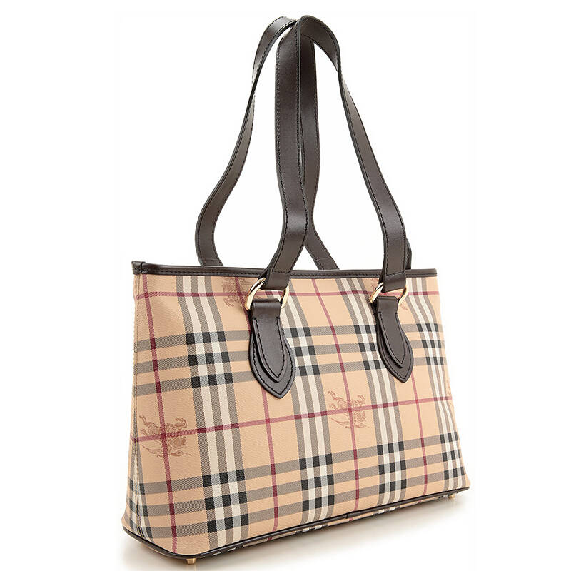 burberry 巴宝莉 女包巧克力色经典格纹手提包提挎双用包3200977 2070