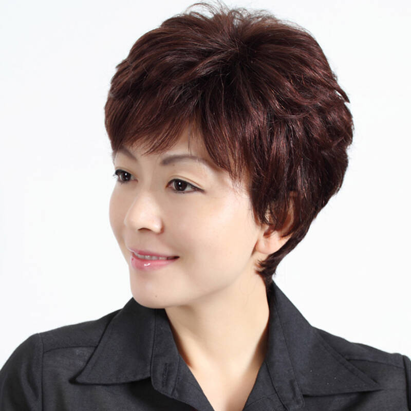 玫瑰雨 手工编织中老年真发假发短发女士假发 卷发 真