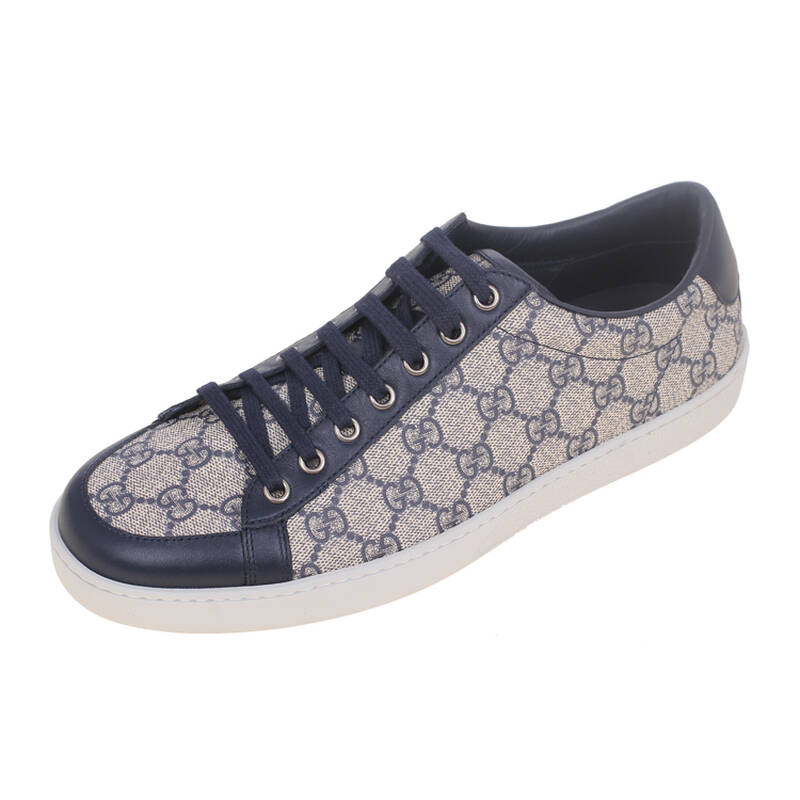 GUCCI古奇蓝色PVC饰盾牌标志男士运动鞋休