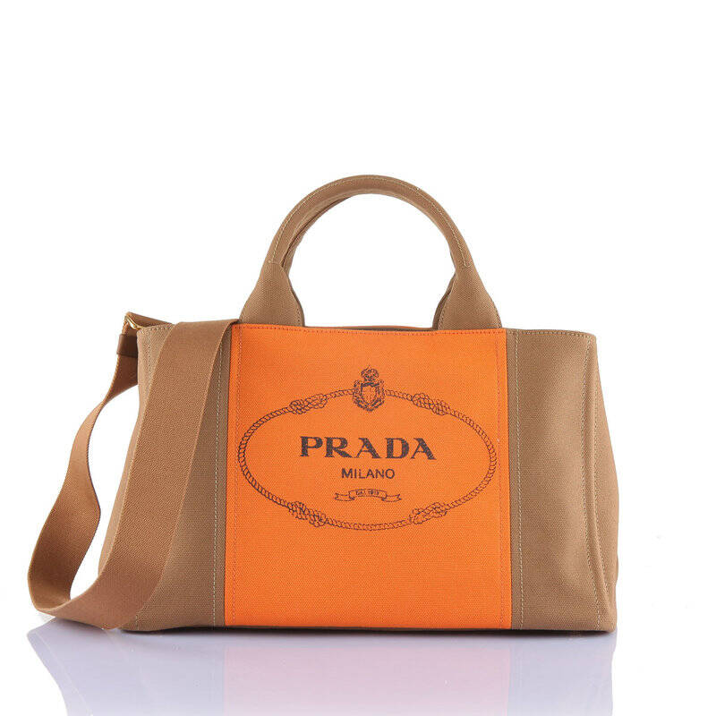 prada 普拉达 女橙棕拼色帆布包 bn2642 2a74 f0nxk