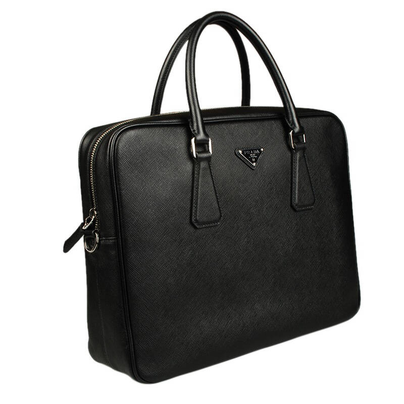 prada 普拉达 男款黑色真皮手提单肩商务公文包 va0891 9z2 f0002 ws