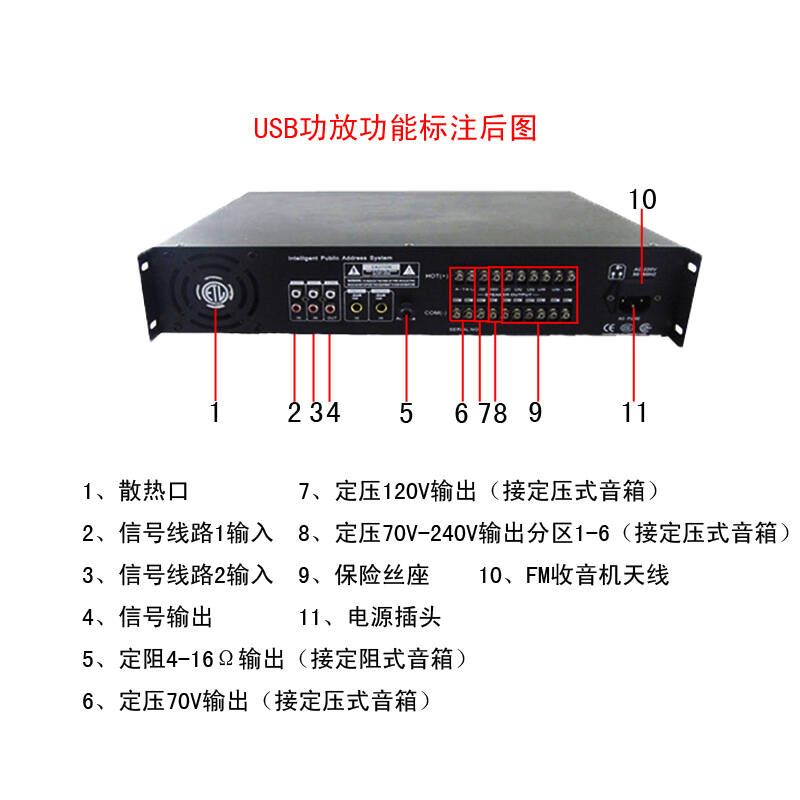 bqbq定压功放机 合并式usb分区背景音乐公共广播功率放大器 350w六