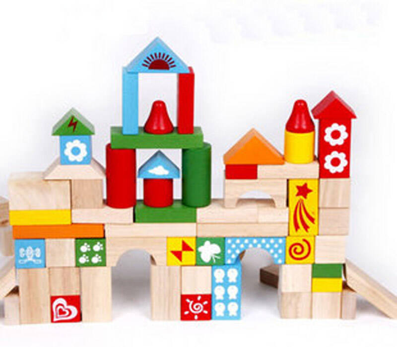 幼得乐 88片绚丽儿童木制益智积木 幼儿园早教启智玩具 图片色