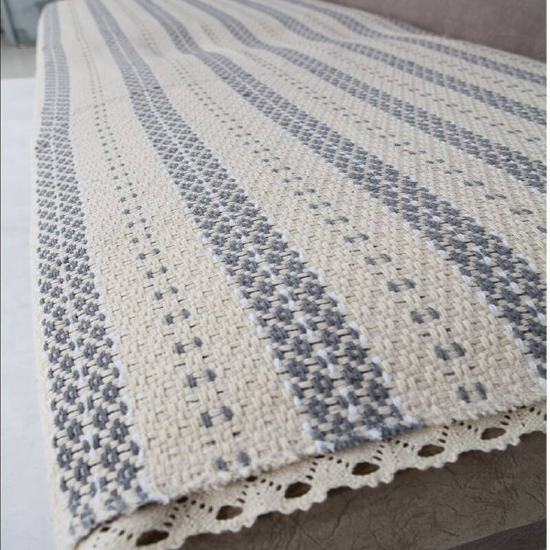 乐唯仕水灰白条纯棉手工编织沙发垫沙发套沙发巾坐垫123组合沙发用