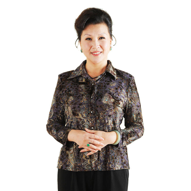 阔太中老年女装2012夏季新款长袖花色衬衫中老年女装长袖 紫色 xl