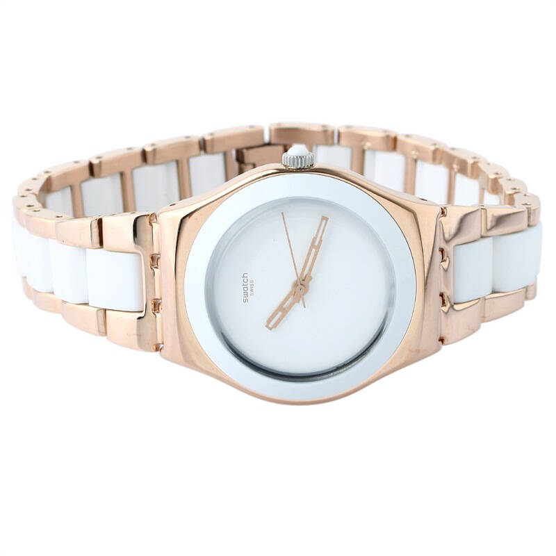 斯沃琪(swatch)手表 金属中盘系列石英女表陶色迷人玫瑰金ylg121g
