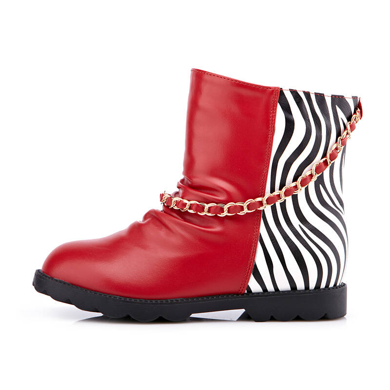 多baoleduo 冬季新款保暖棉鞋 斑马鞋4色可选加棉骑士靴b1203039 红色