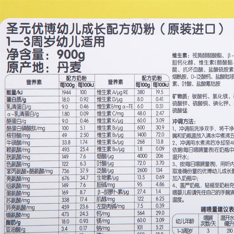 圣元synutra 欧盟原装进口 进口优博 幼儿配方奶粉 3段(1-3岁幼儿适用