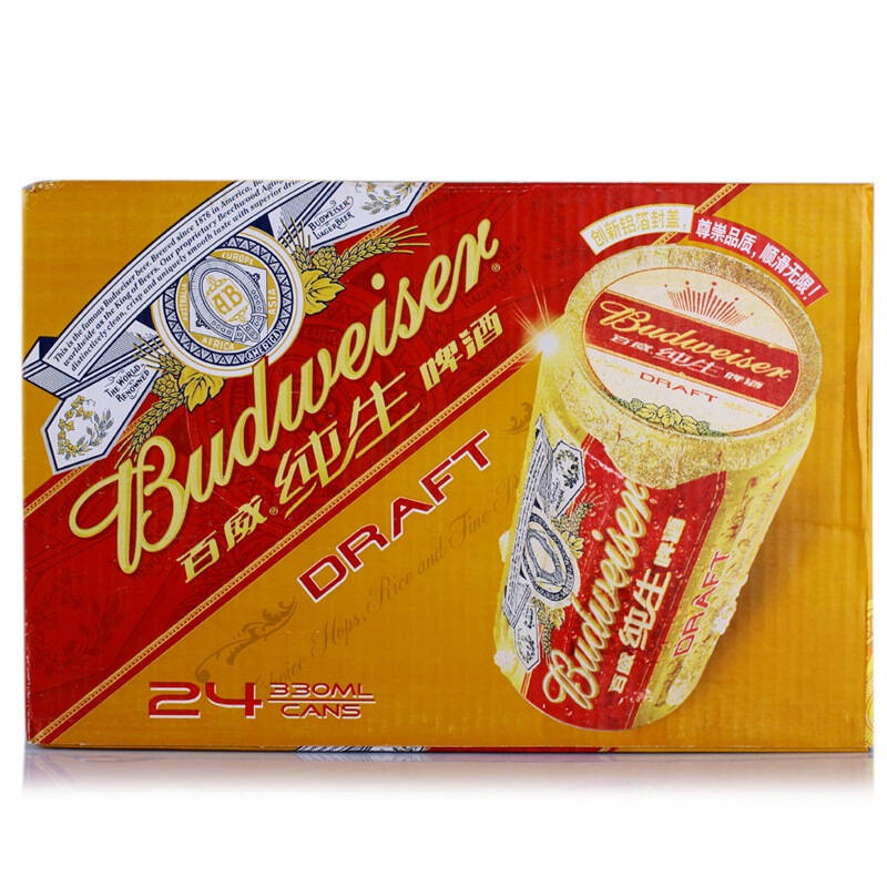 【京东超市】budweiser 百威纯生啤酒330ml*24听