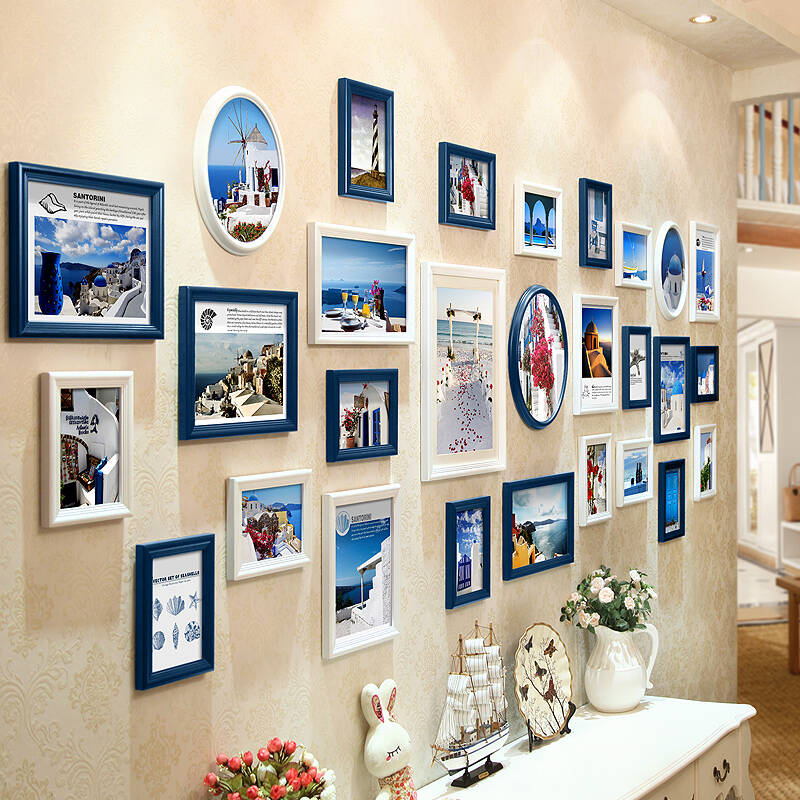 客厅照片墙相框墙 欧式创意挂墙相框相片组合 结婚礼物ts28a 蓝白框