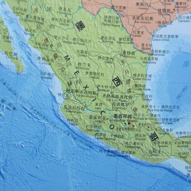 北美洲地图挂图 1.2*0.9m 加拿大 美国 墨西哥 世界分