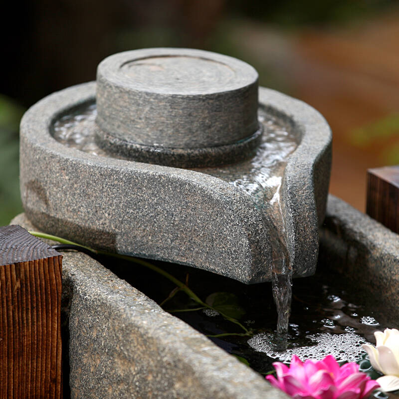 水磨坊 中式石磨石槽流水摆件 鱼缸喷泉家居流水生财树脂装饰品 风