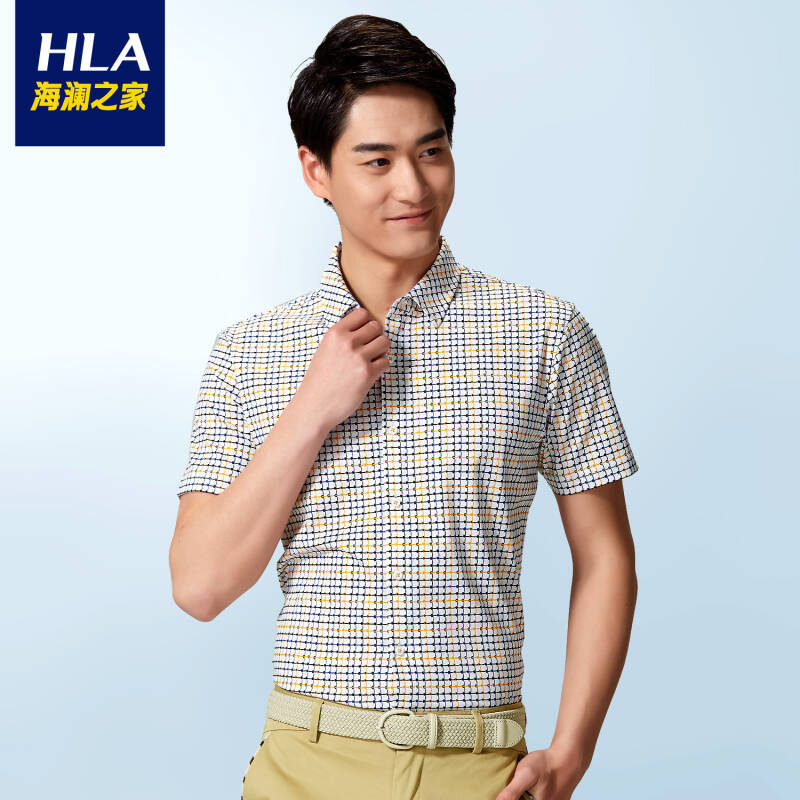 海澜之家男装 2015夏季新品 条纹丝光棉短袖t恤hntcd2a023a 中黄格纹