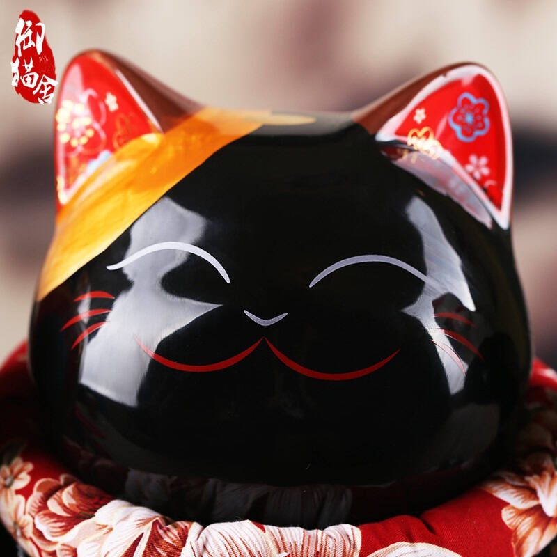 招财猫摆件 特大招财猫黑色超大号日本陶瓷开业礼品ys