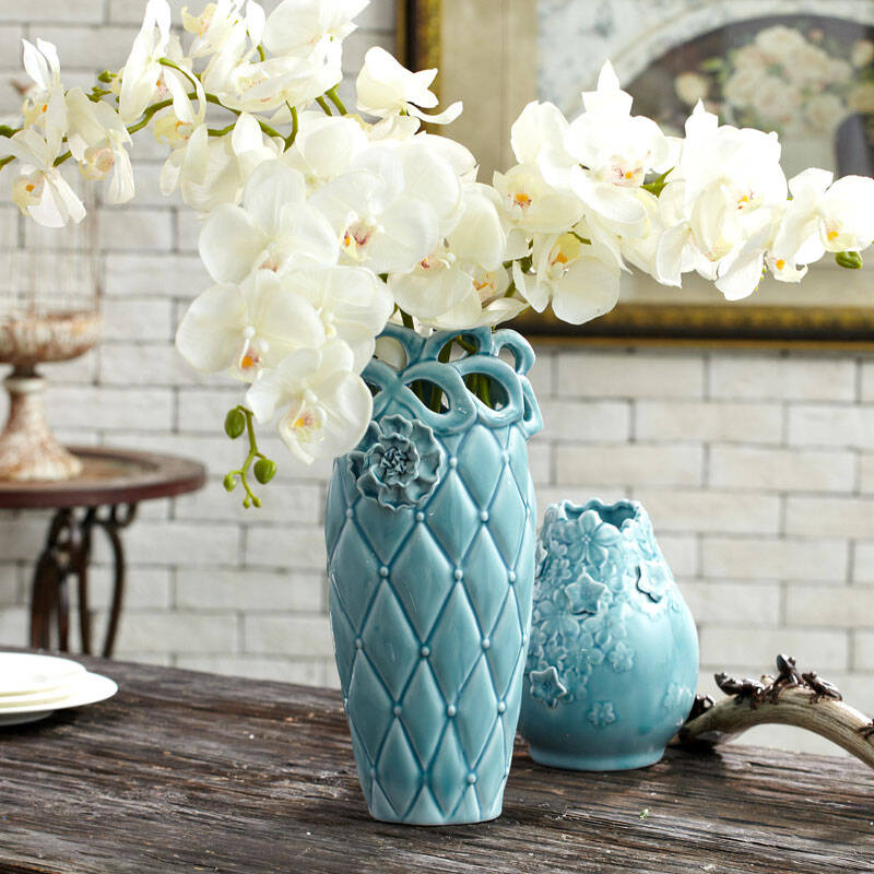 欧式陶瓷浮雕手绘艺术花瓶创意家居摆件-国色天香 g332401a