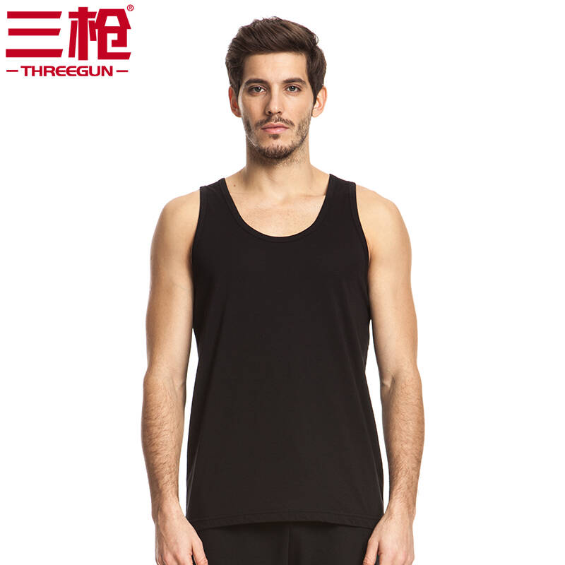 三枪内衣 莫代尔密棉圆领男背心 黑色 180/100(xxl)