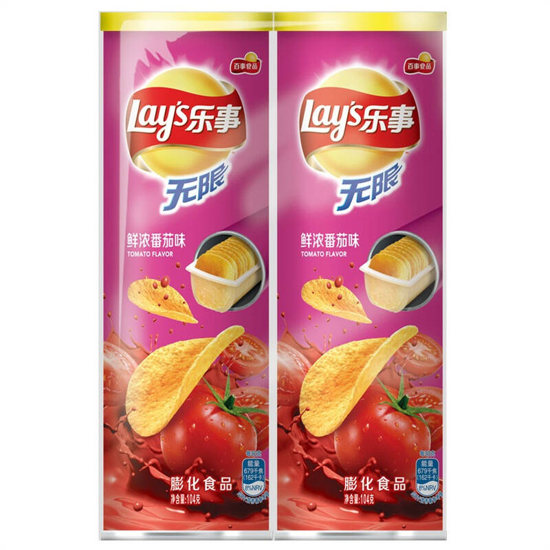乐事(lay"s)薯片 零食 休闲食品 乐事无限组合包(番茄味) 104克*2罐
