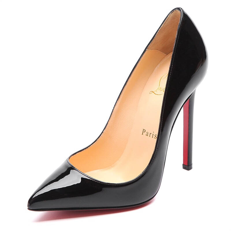 louboutin 克里斯提·鲁布托 女款黑色牛皮抛光尖头高跟船鞋 3080698