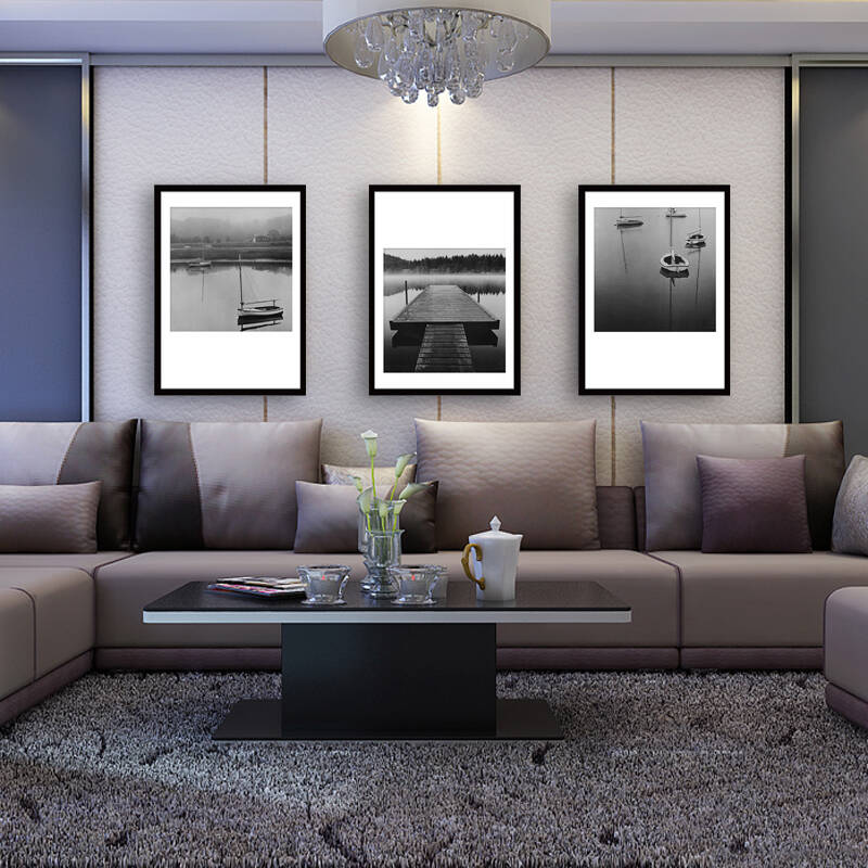 锦艺 现代简约黑白装饰画壁画 客厅沙发背景墙画挂画