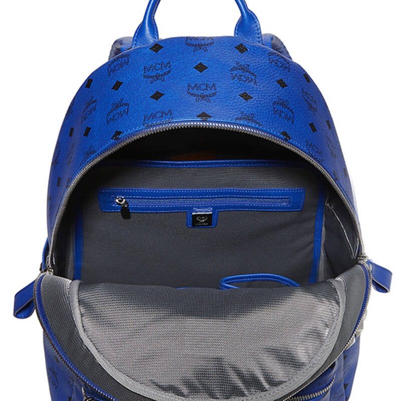 mcm 中性蓝色pvc配皮mcmlogo双肩包 mmk4ave38lm001